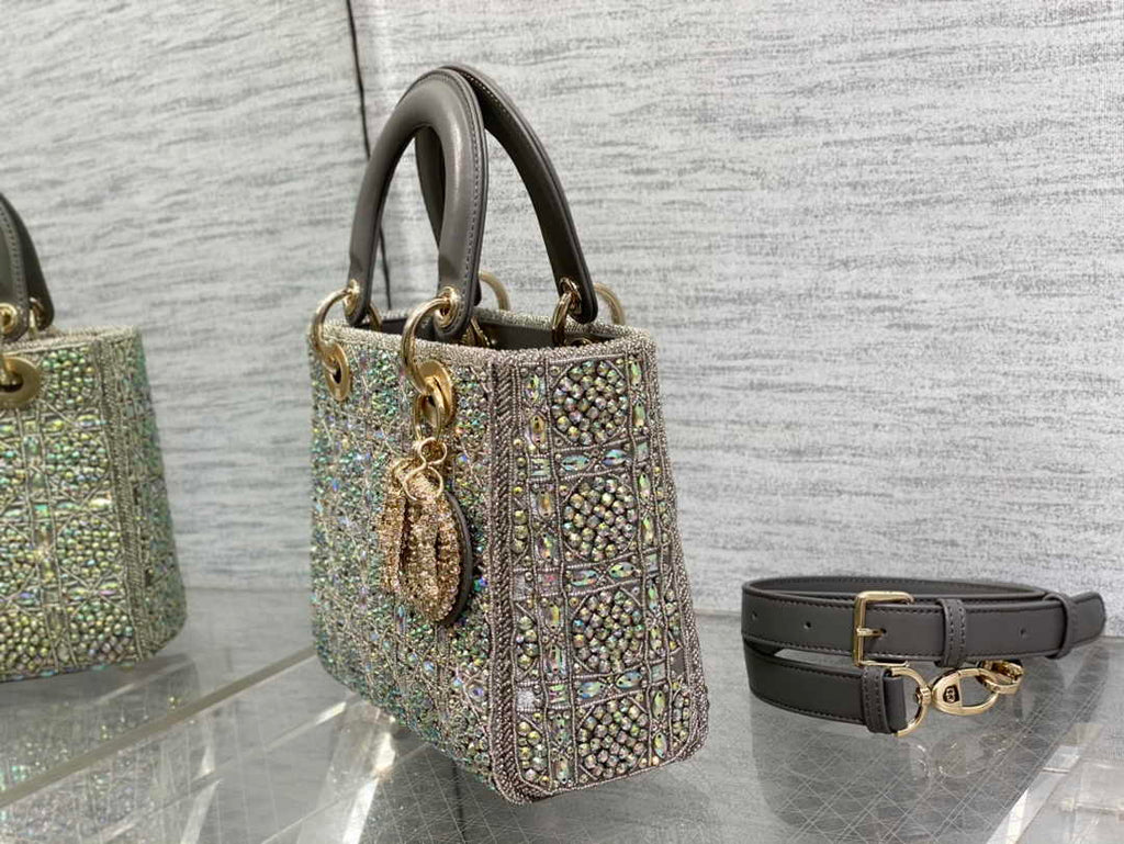 Small Lady Dior Bag M0531 Gray Calfskin - Default Title - View 2