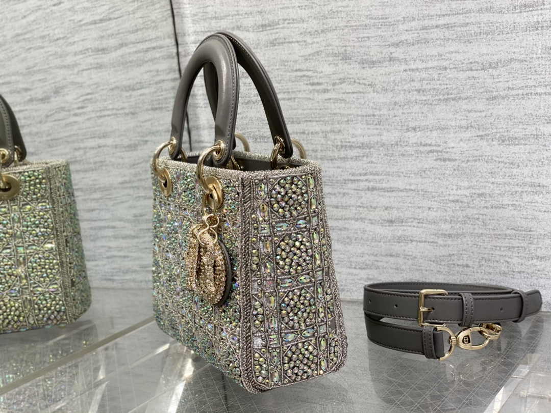 Small Lady Dior Bag M0531 Gray Calfskin - Default Title - View 2