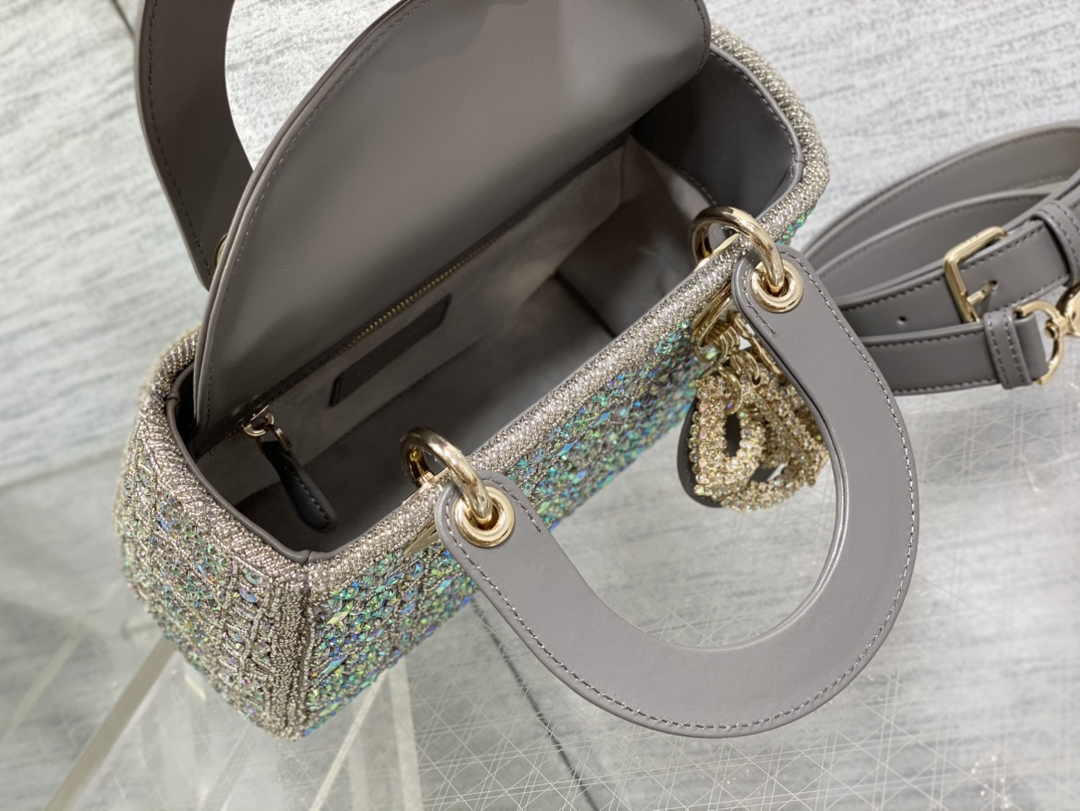 Small Lady Dior Bag M0531 Gray Calfskin - Default Title - View 5