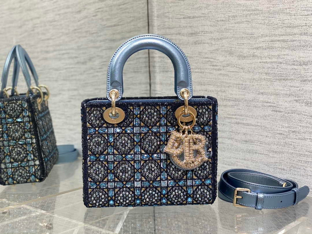Small Lady Dior Bag M0531 Blue Calfskin - Default Title - View 1