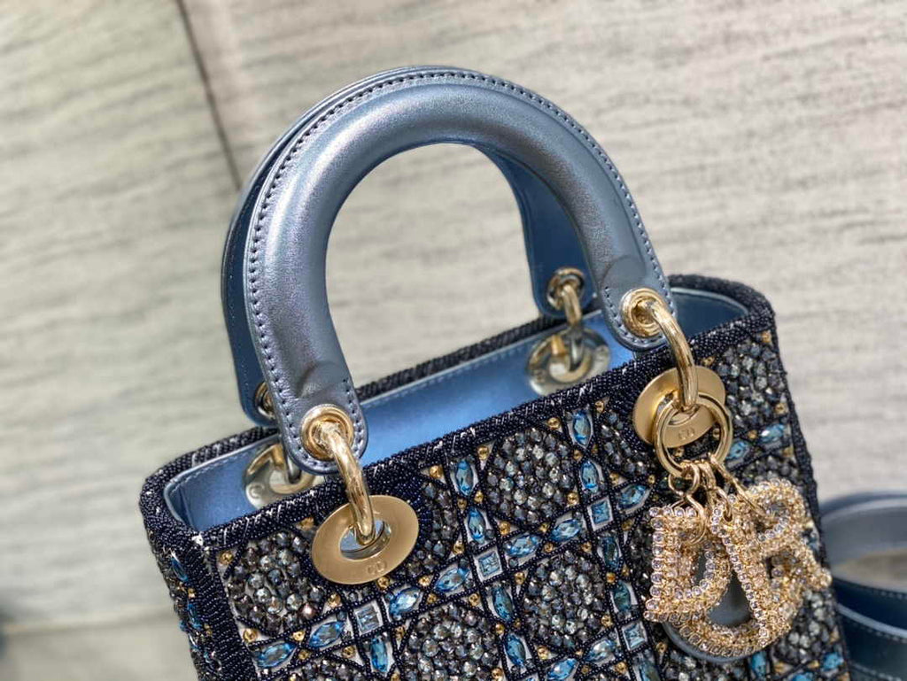 Small Lady Dior Bag M0531 Blue Calfskin - Default Title - View 7