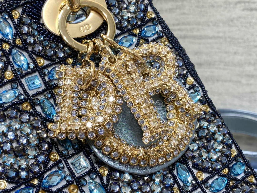 Small Lady Dior Bag M0531 Blue Calfskin - Default Title - View 8