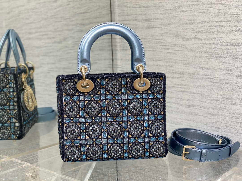 Small Lady Dior Bag M0531 Blue Calfskin - Default Title - View 3