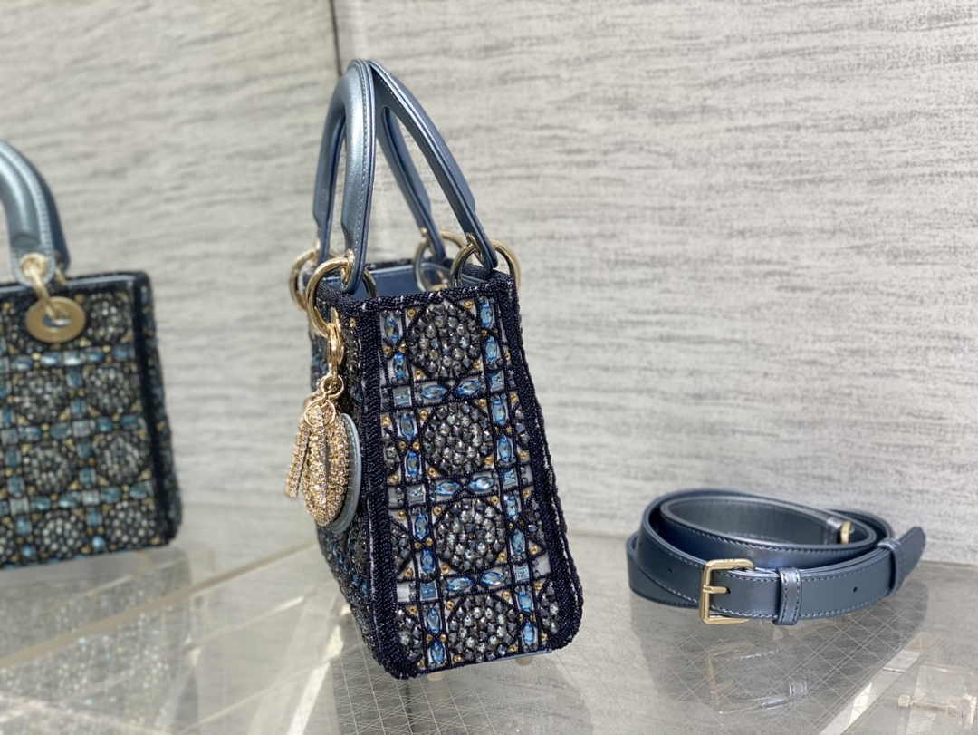 Small Lady Dior Bag M0531 Blue Calfskin - Default Title - View 2