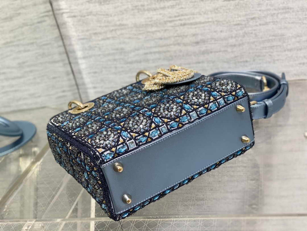 Small Lady Dior Bag M0531 Blue Calfskin - Default Title - View 4