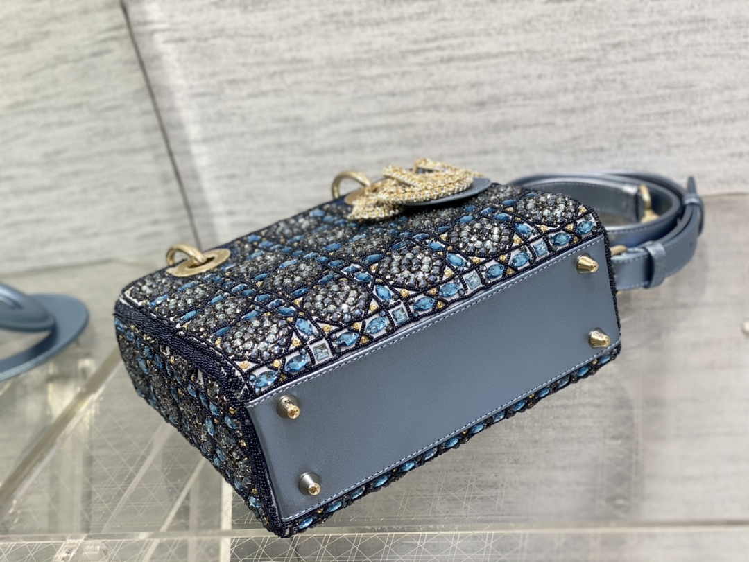 Small Lady Dior Bag M0531 Blue Calfskin - Default Title - View 4