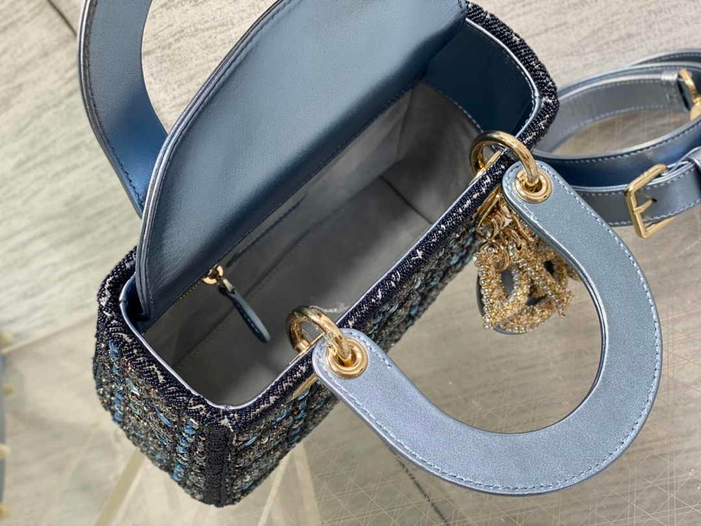 Small Lady Dior Bag M0531 Blue Calfskin - Default Title - View 5