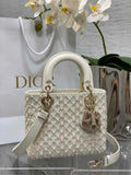 Small Lady Dior Bag M0531 White Cannage Calfskin with Resin Pearls - Default Title - View 1