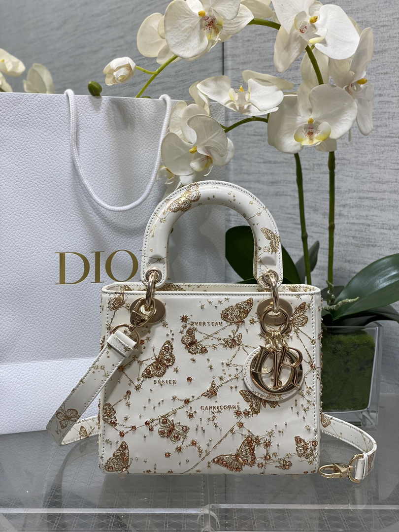 Small Lady Dior Bag M0531 White Calfskin M60 - Default Title - View 1