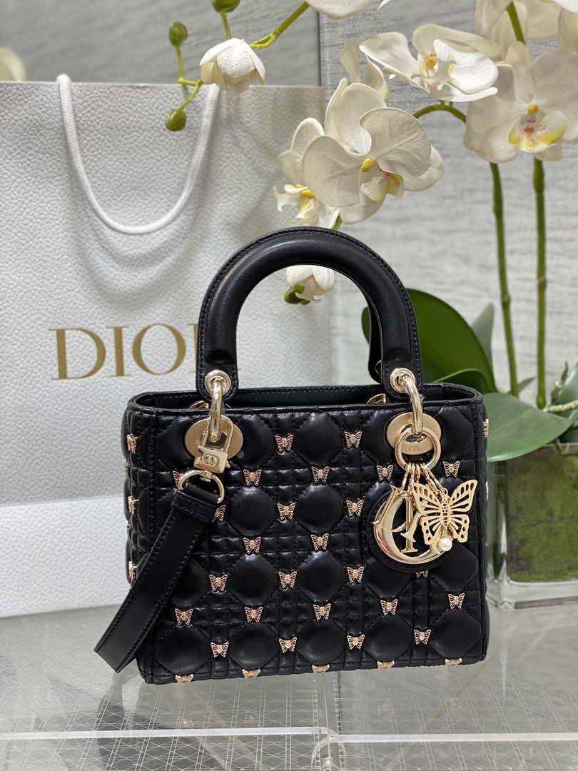 Small Lady Dior Bag M0538 Black Cannage Lambskin - Default Title - View 1