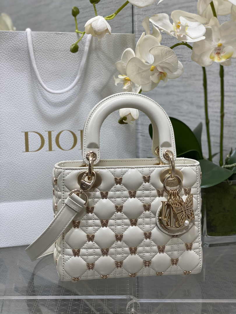 Small Lady Dior Bag M0538 White Cannage Lambskin - Default Title - View 1
