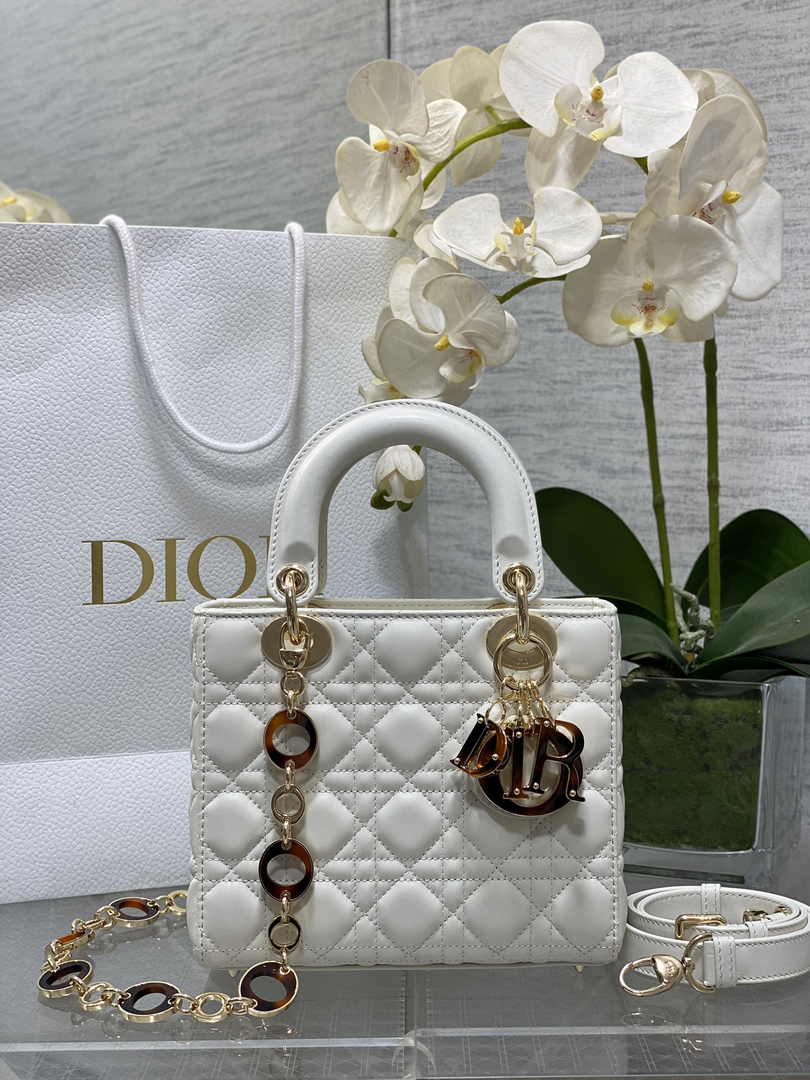 Small Lady Dior Bag M0618 White Cannage Lambskin - Default Title - View 1