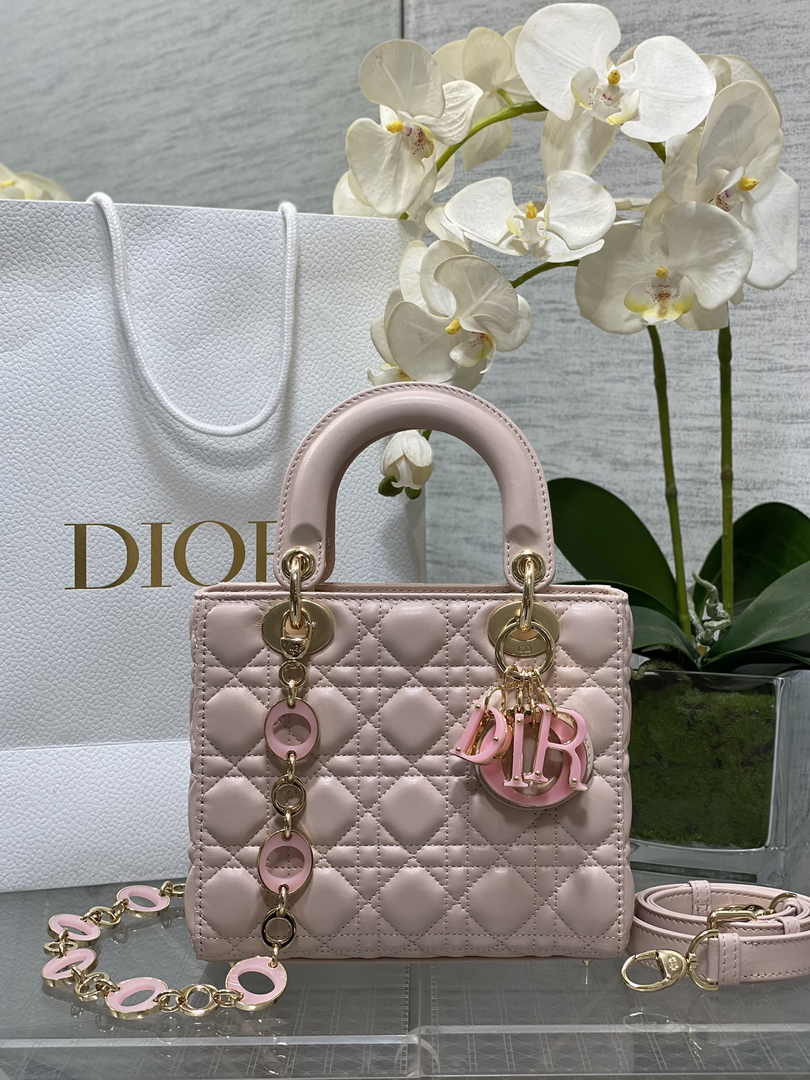 Small Lady Dior Bag M0618 Pink Cannage Lambskin - Default Title - View 1