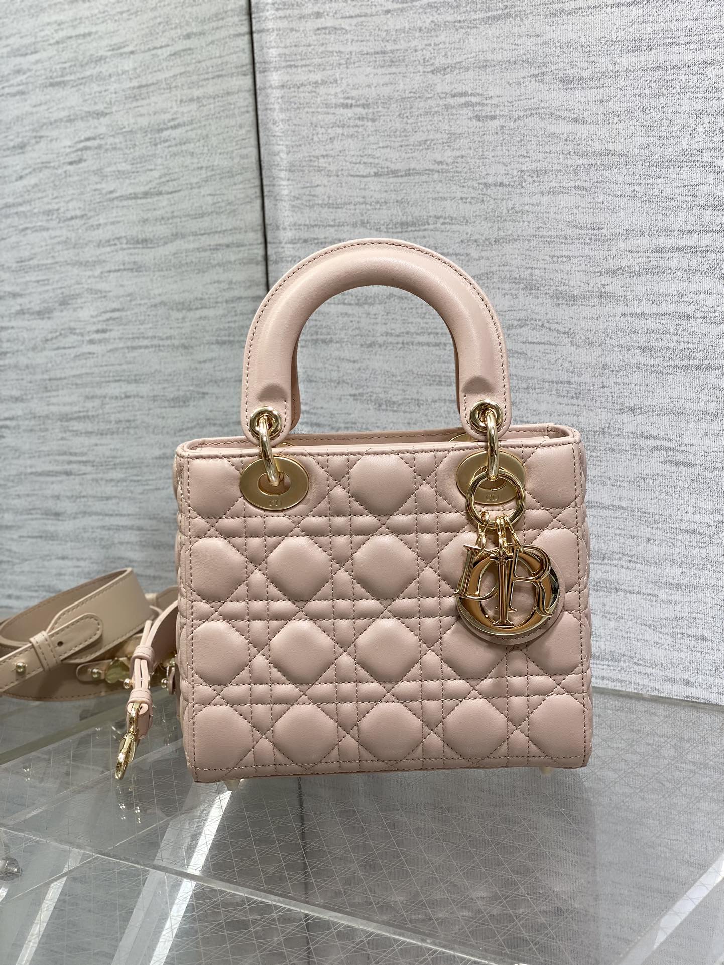 Small Lady Dior My ABCDior Bag M0538 Sand-Colored Cannage Lambskin - Default Title - View 3