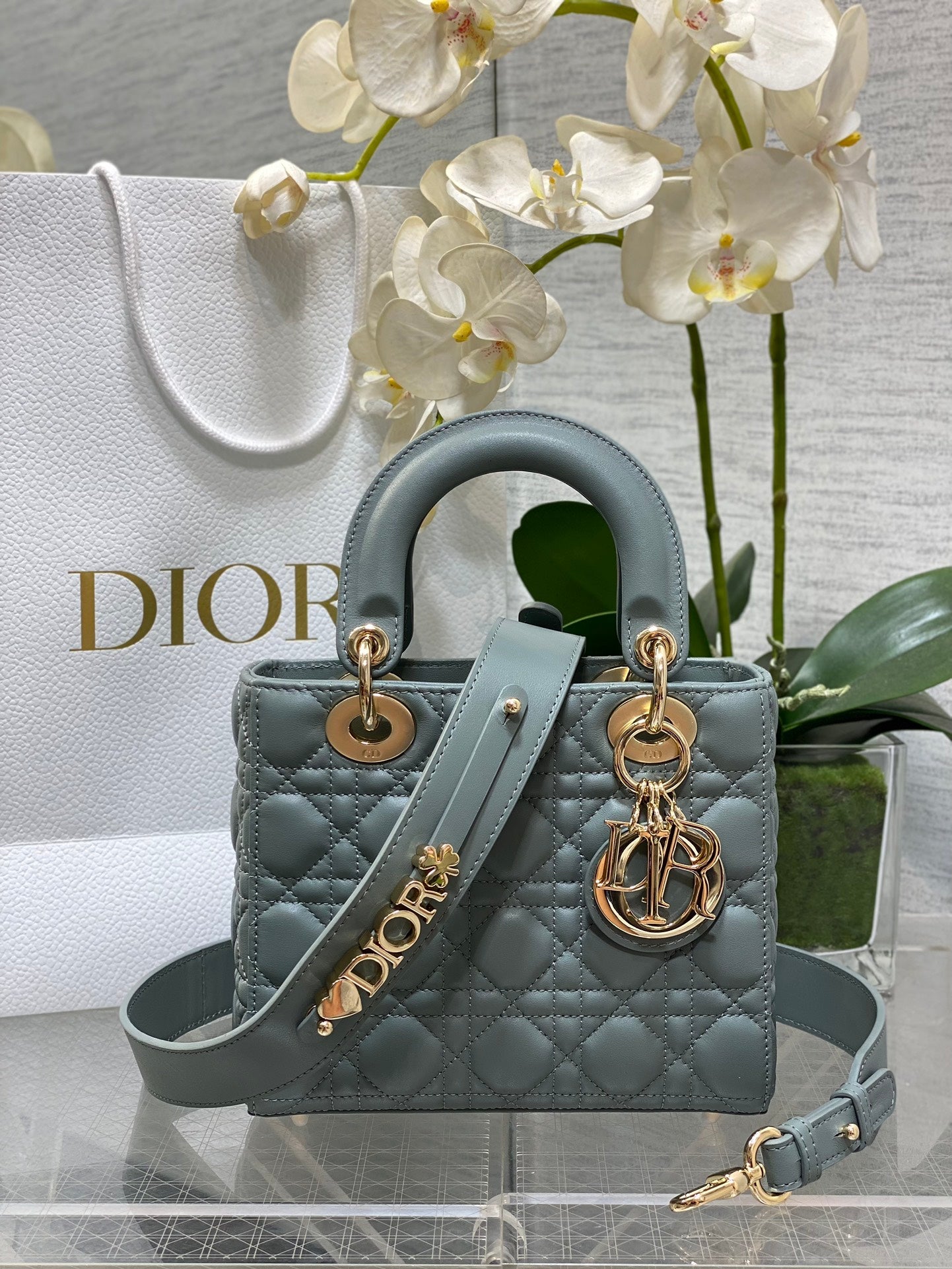 Small Lady Dior My ABCDior Bag M0538 Green Cannage Lambskin - Default Title - View 1