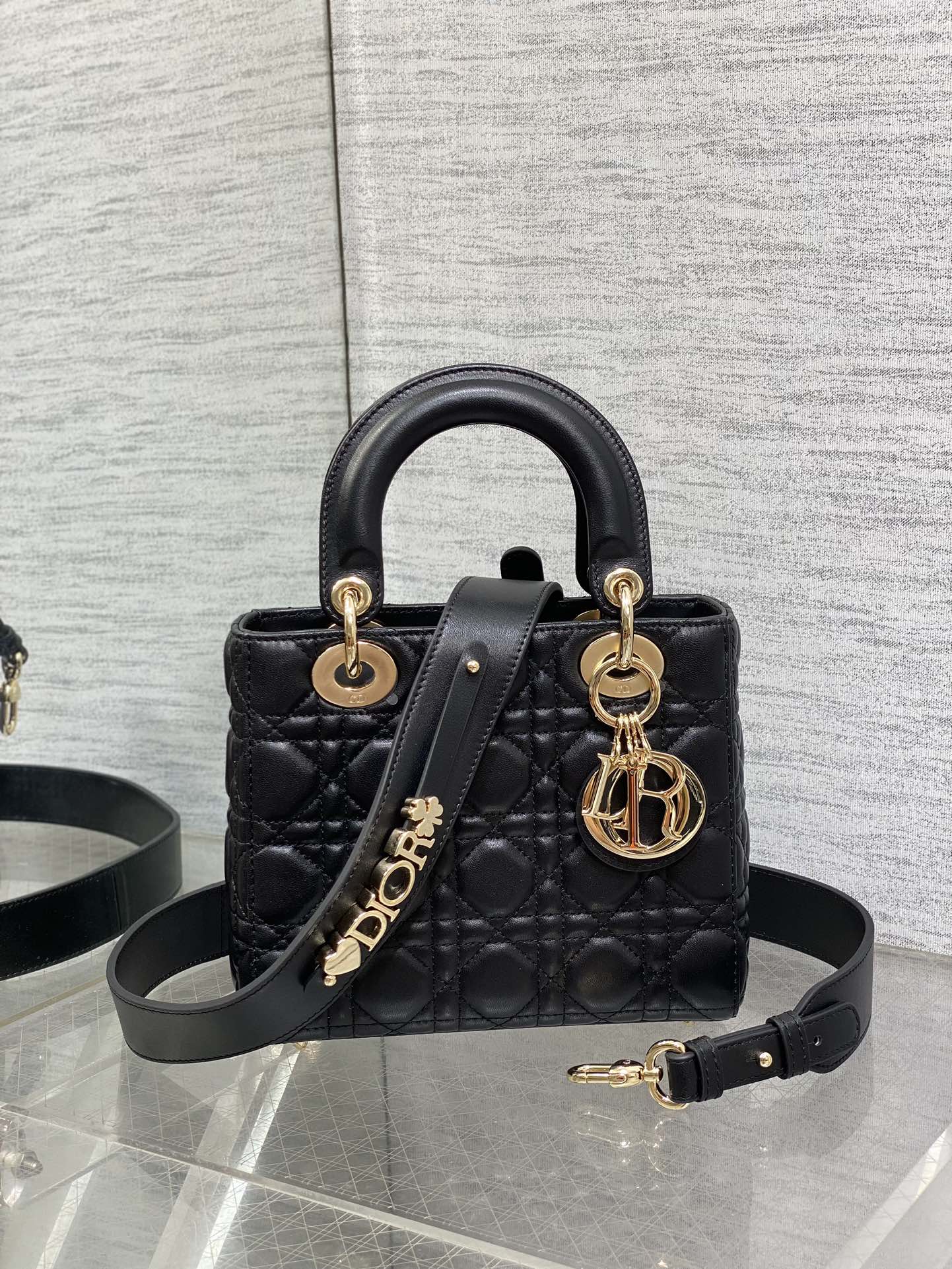 Small Lady Dior My ABCDior Bag M0538 Black Cannage Lambskin - Default Title - View 2