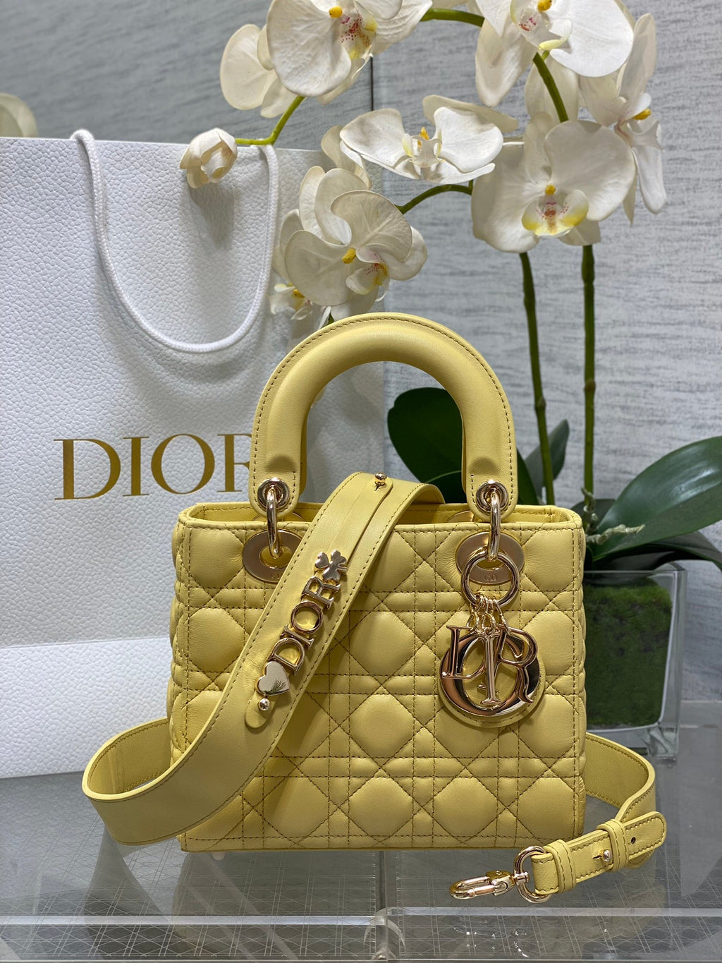 Small Lady Dior My ABCDior Bag M0538 Yellow Cannage Lambskin - Default Title - View 1
