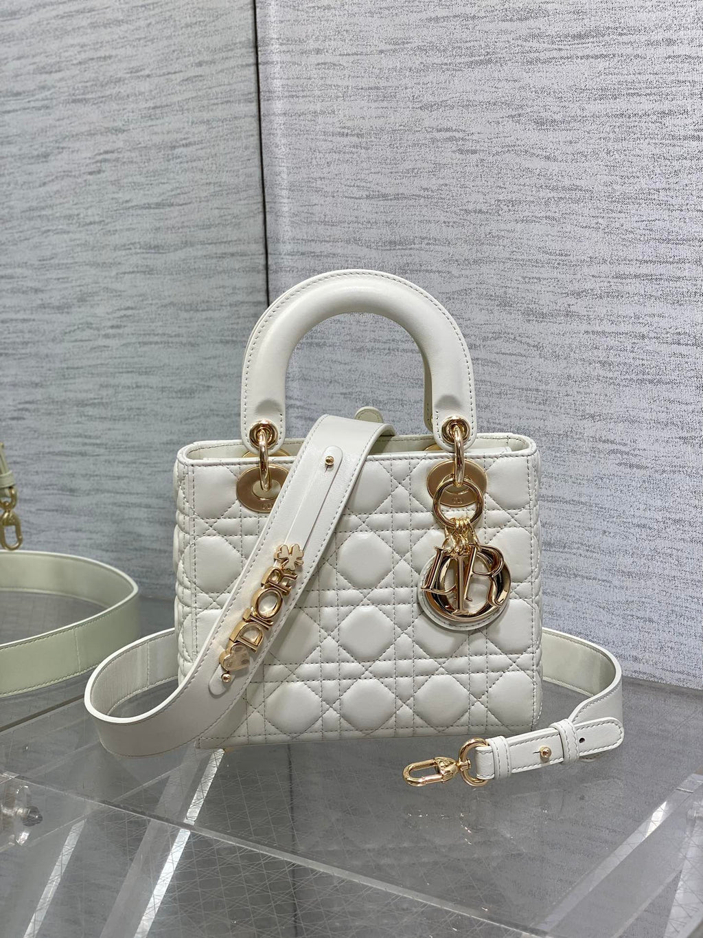 Small Lady Dior My ABCDior Bag M0538 White Cannage Lambskin - Default Title - View 2