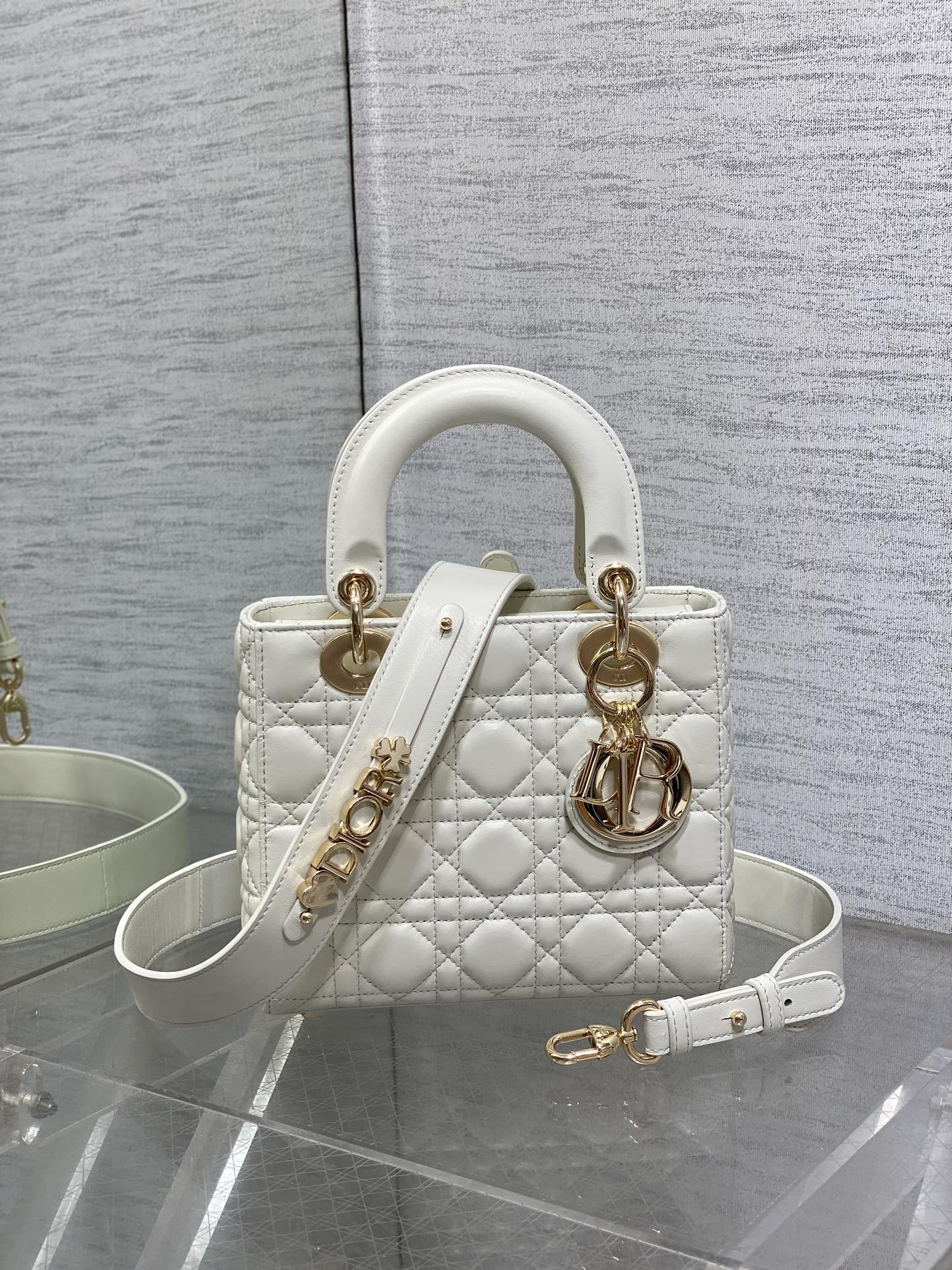 Small Lady Dior My ABCDior Bag M0538 White Cannage Lambskin - Default Title - View 2