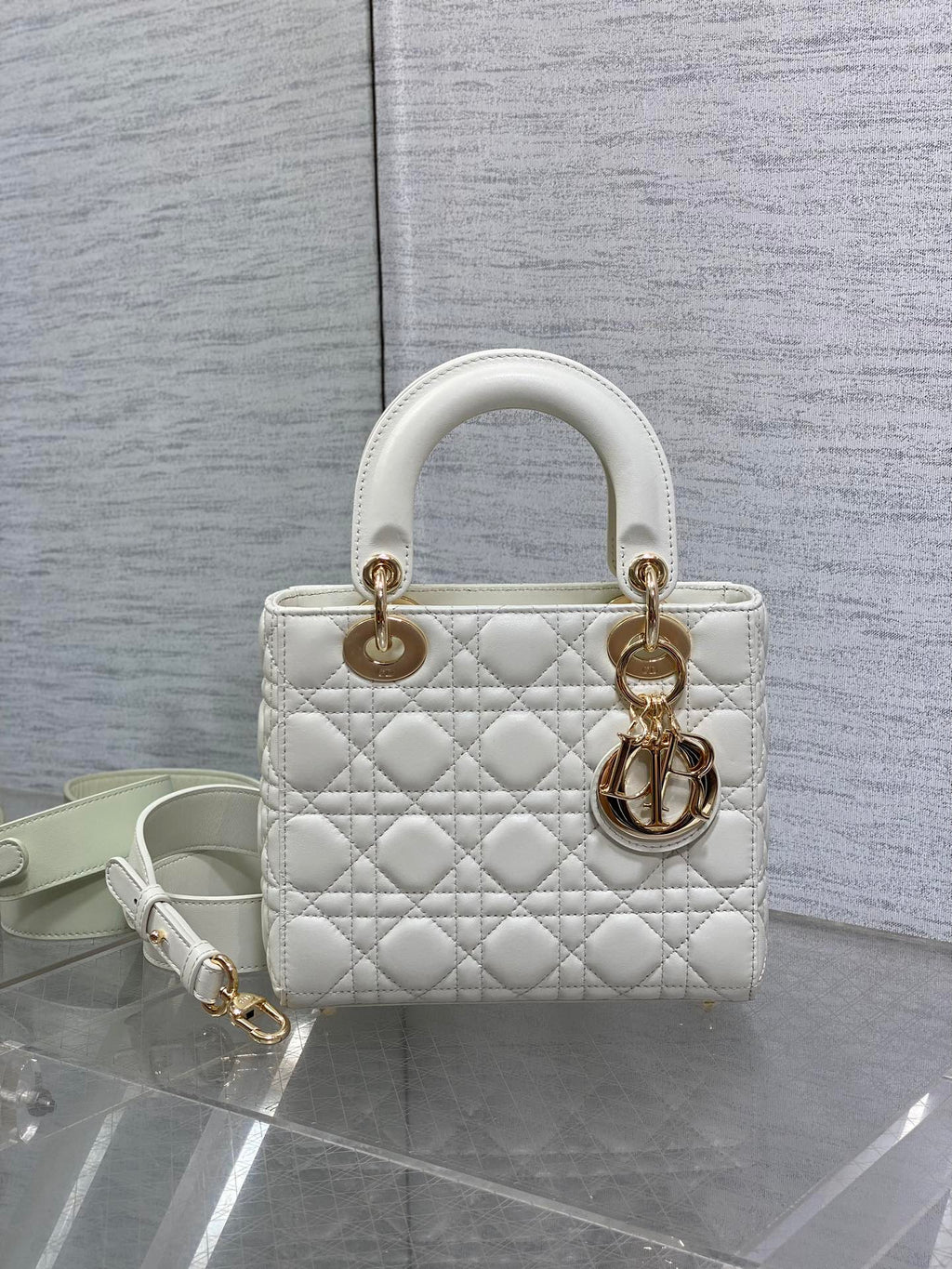 Small Lady Dior My ABCDior Bag M0538 White Cannage Lambskin - Default Title - View 3