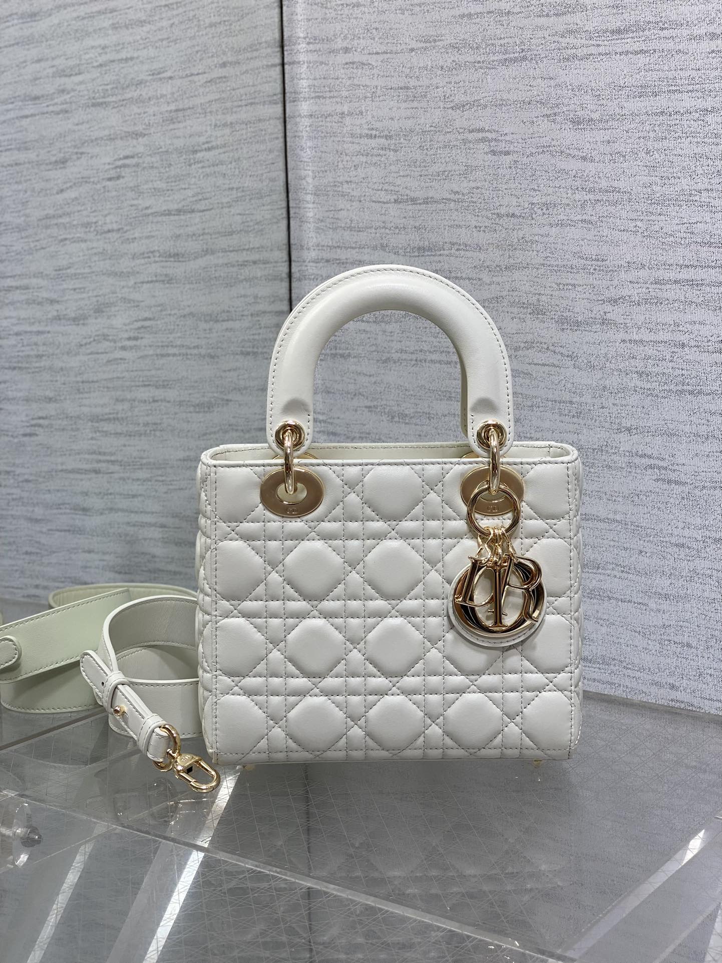 Small Lady Dior My ABCDior Bag M0538 White Cannage Lambskin - Default Title - View 3