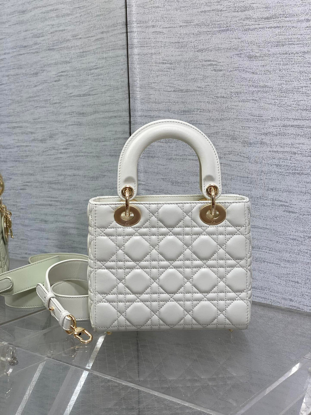 Small Lady Dior My ABCDior Bag M0538 White Cannage Lambskin - Default Title - View 5