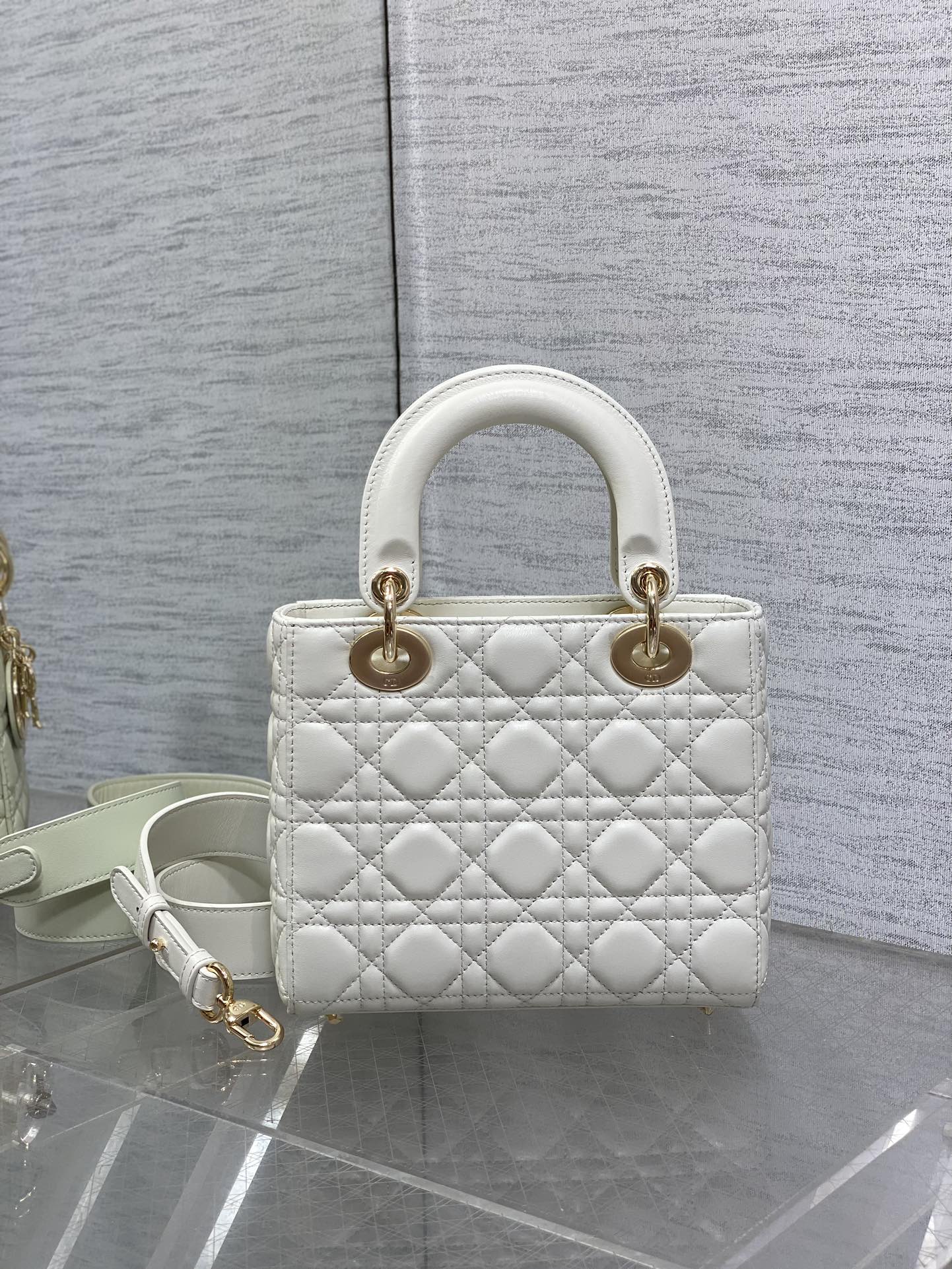 Small Lady Dior My ABCDior Bag M0538 White Cannage Lambskin - Default Title - View 5