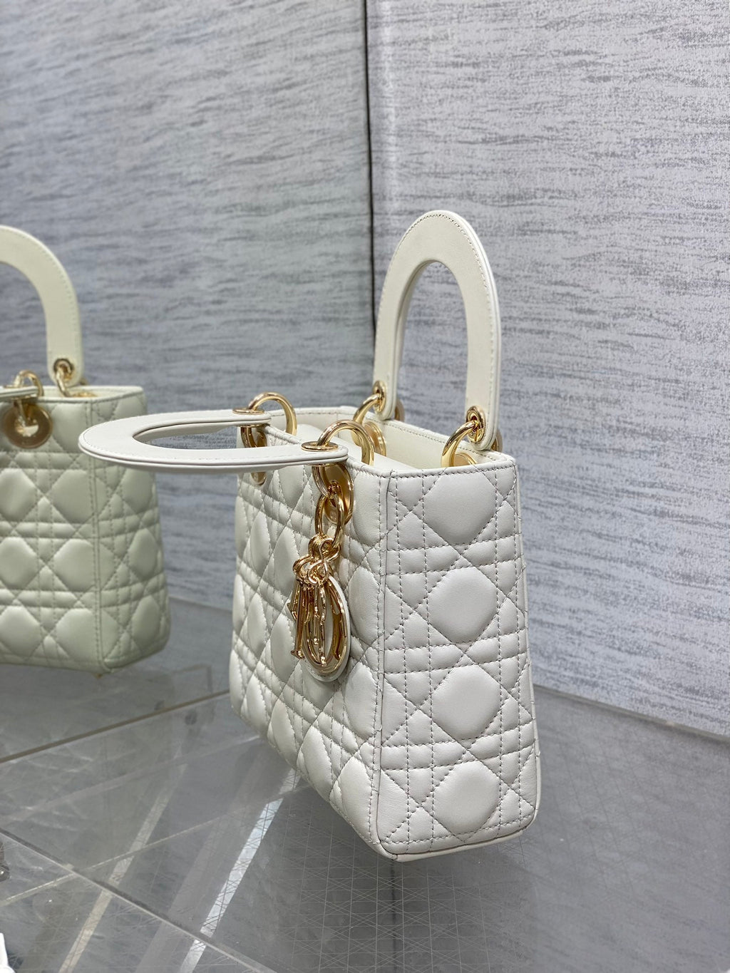 Small Lady Dior My ABCDior Bag M0538 White Cannage Lambskin - Default Title - View 6