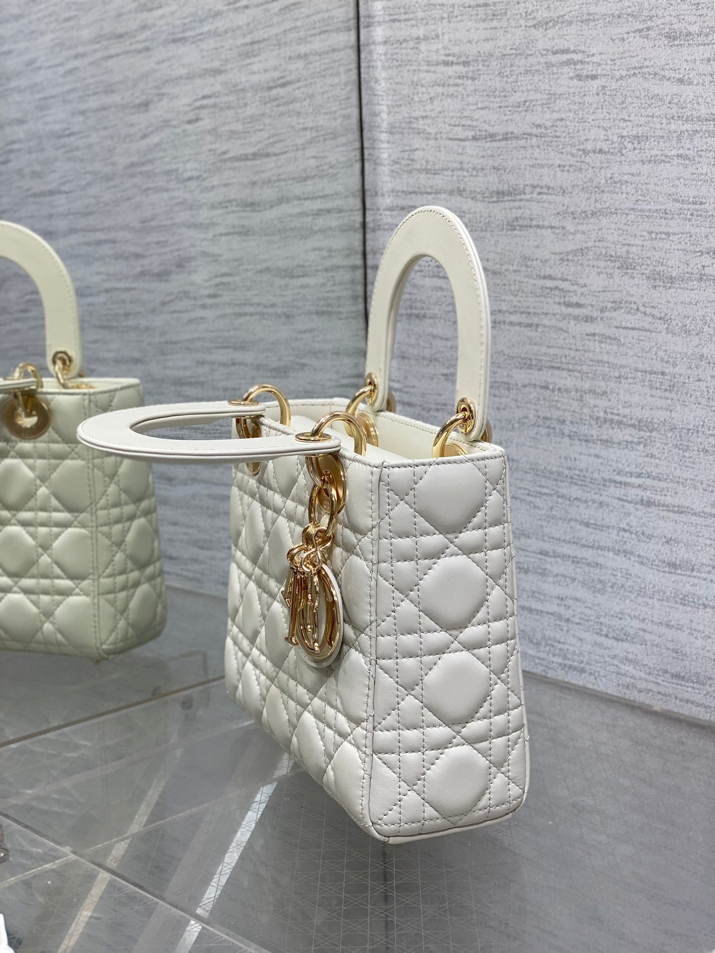 Small Lady Dior My ABCDior Bag M0538 White Cannage Lambskin - Default Title - View 6