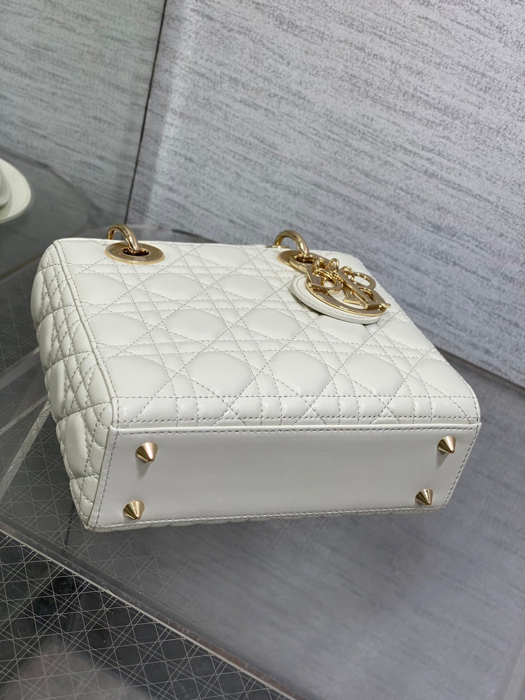 Small Lady Dior My ABCDior Bag M0538 White Cannage Lambskin - Default Title - View 7
