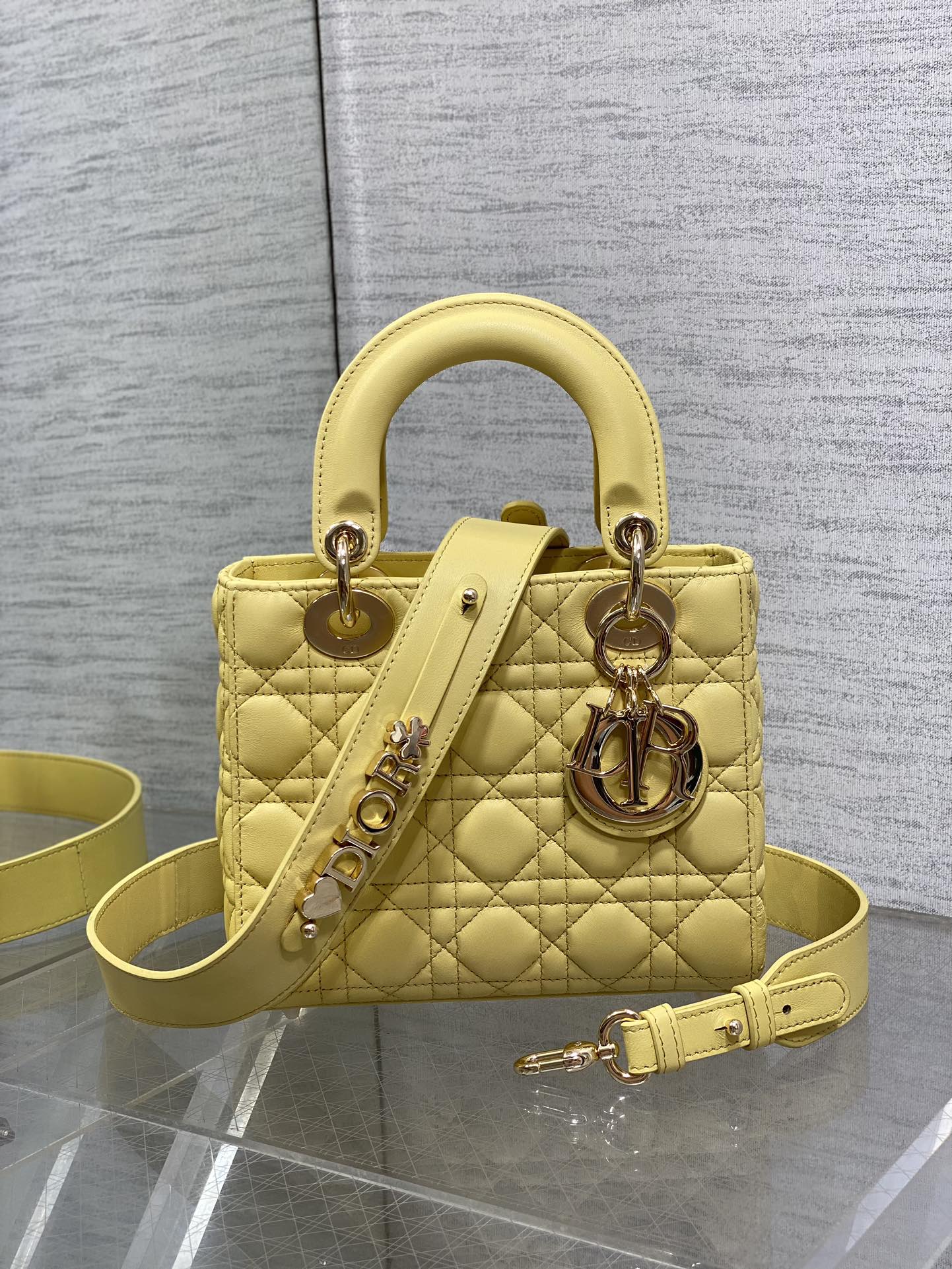 Small Lady Dior My ABCDior Bag M0538 Yellow Cannage Lambskin - Default Title - View 2