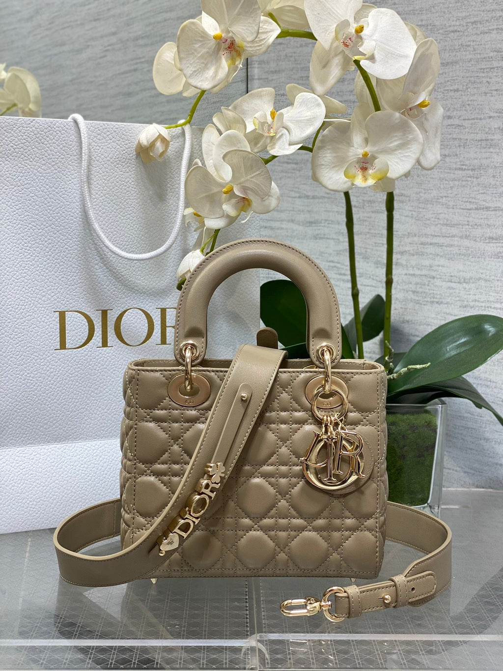 Small Lady Dior My ABCDior Bag M0538 Dark Beige Cannage Lambskin - Default Title - View 1