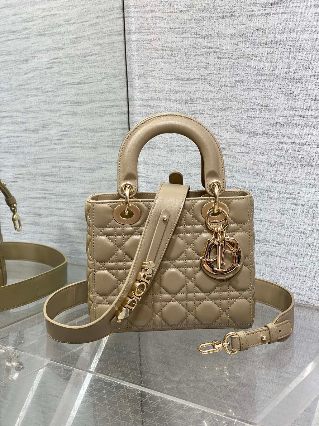 Small Lady Dior My ABCDior Bag M0538 Dark Beige Cannage Lambskin - Default Title - View 2