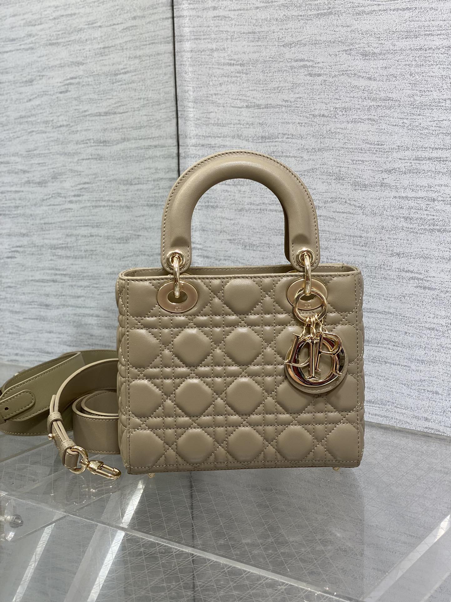 Small Lady Dior My ABCDior Bag M0538 Dark Beige Cannage Lambskin - Default Title - View 3