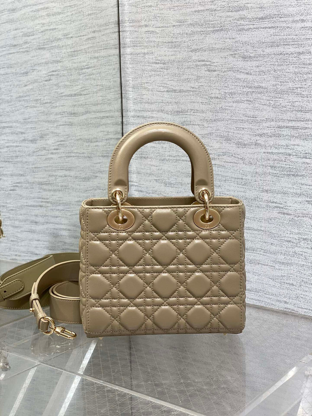 Small Lady Dior My ABCDior Bag M0538 Dark Beige Cannage Lambskin - Default Title - View 5