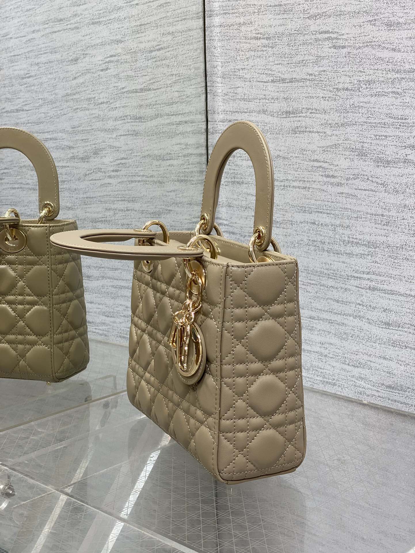 Small Lady Dior My ABCDior Bag M0538 Dark Beige Cannage Lambskin - Default Title - View 6