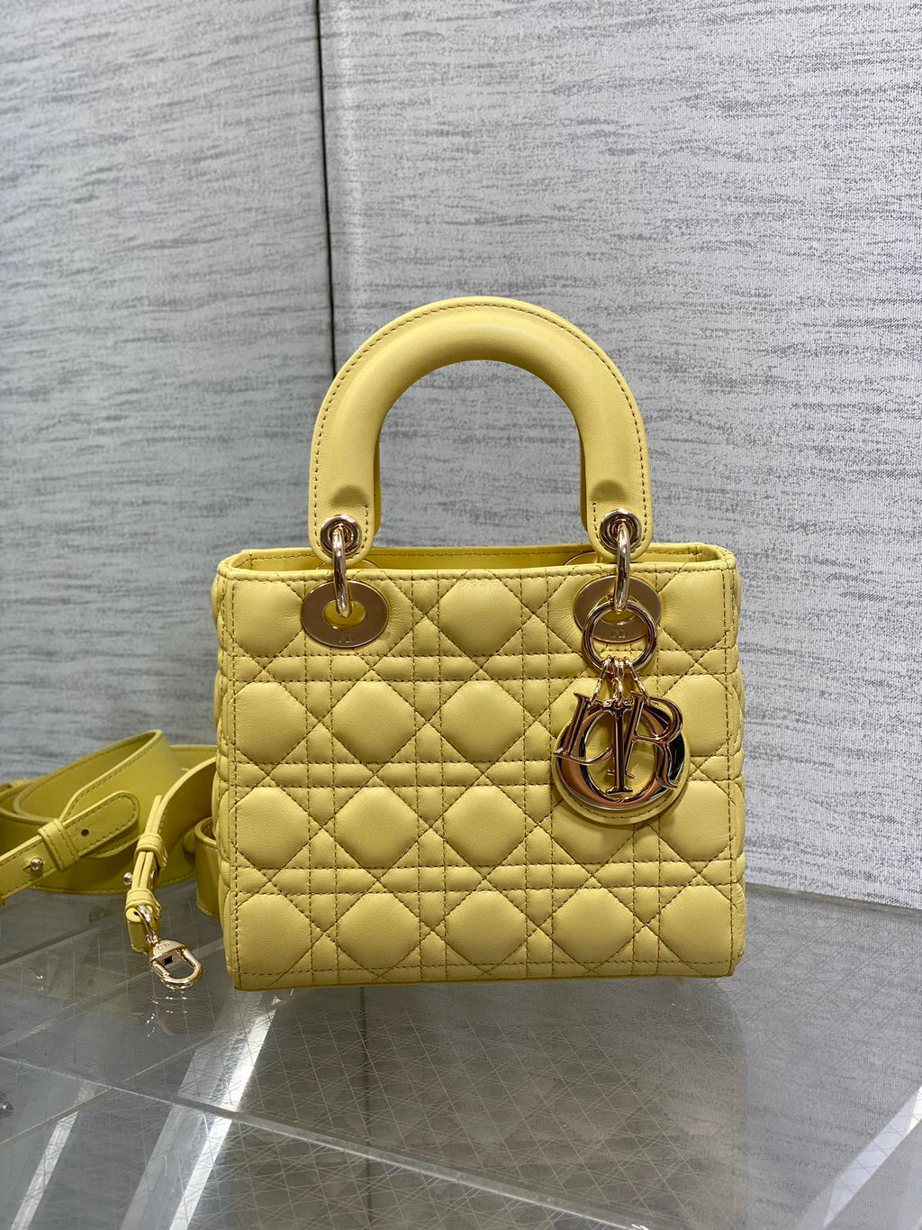 Small Lady Dior My ABCDior Bag M0538 Yellow Cannage Lambskin - Default Title - View 3