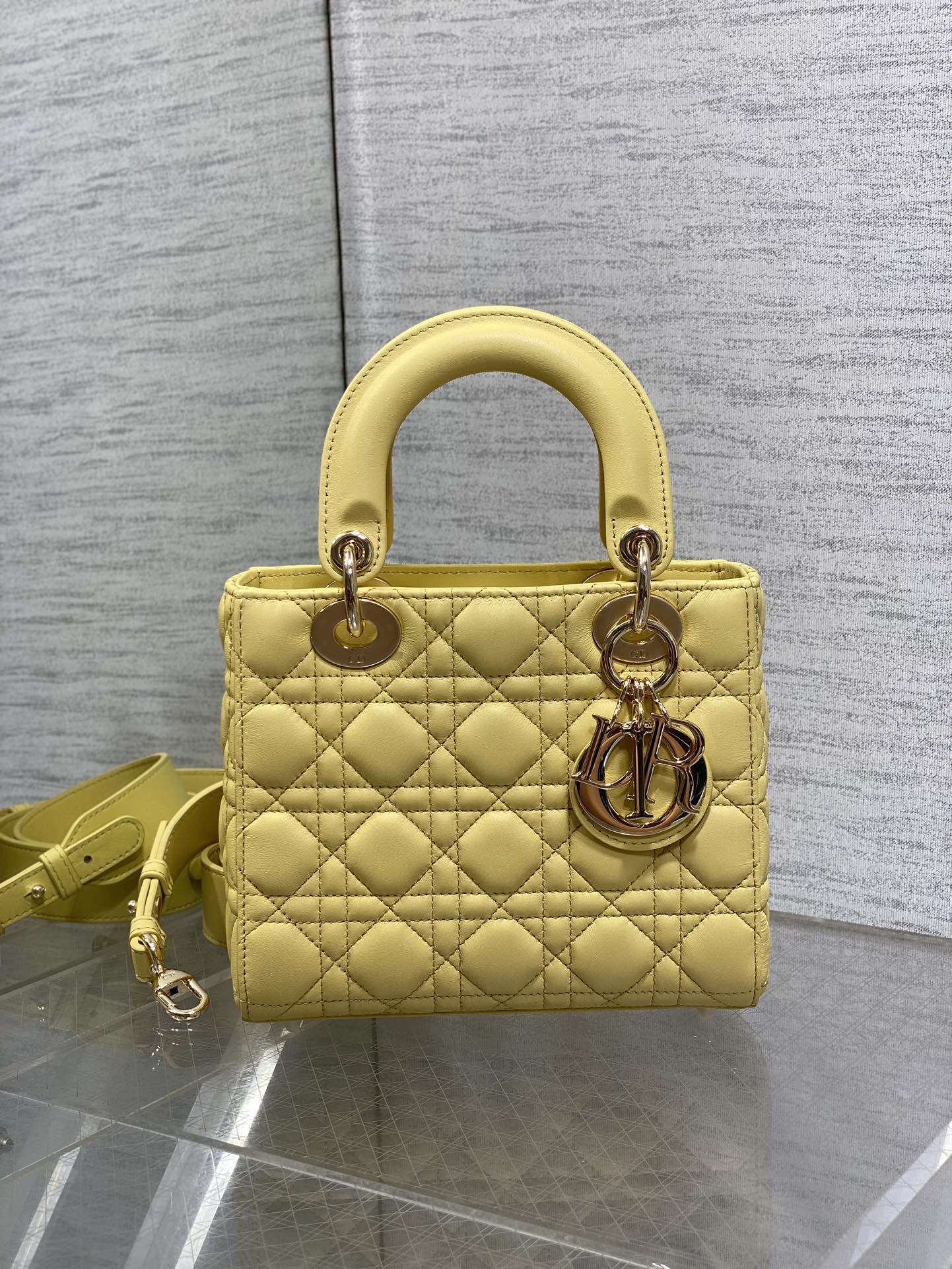 Small Lady Dior My ABCDior Bag M0538 Yellow Cannage Lambskin - Default Title - View 3