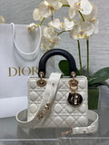 Small Lady Dior My ABCDior Bag M0538 White Black Cannage Lambskin - Default Title - View 1