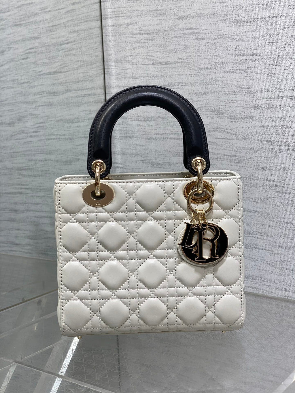 Small Lady Dior My ABCDior Bag M0538 White Black Cannage Lambskin - Default Title - View 3