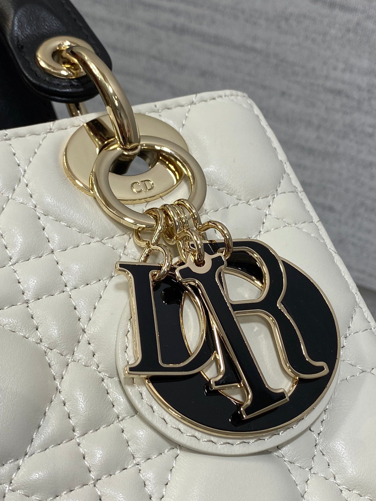 Small Lady Dior My ABCDior Bag M0538 White Black Cannage Lambskin - Default Title - View 4