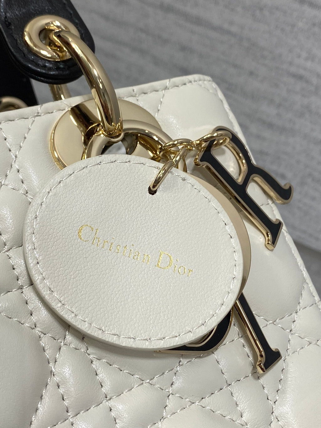 Small Lady Dior My ABCDior Bag M0538 White Black Cannage Lambskin - Default Title - View 5