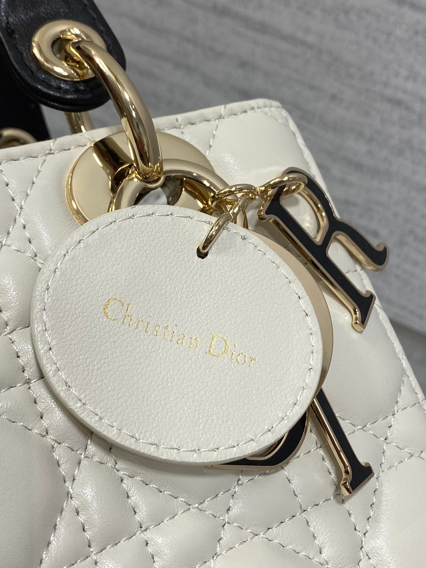 Small Lady Dior My ABCDior Bag M0538 White Black Cannage Lambskin - Default Title - View 5