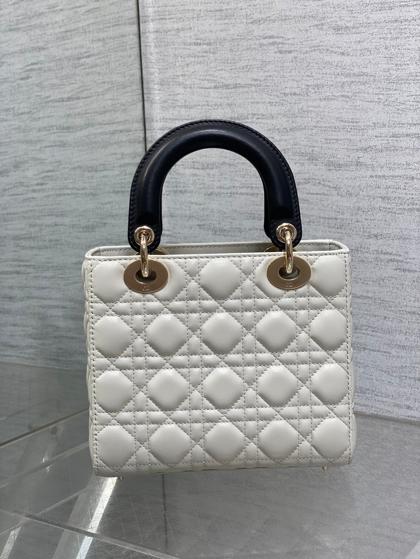 Small Lady Dior My ABCDior Bag M0538 White Black Cannage Lambskin - Default Title - View 6