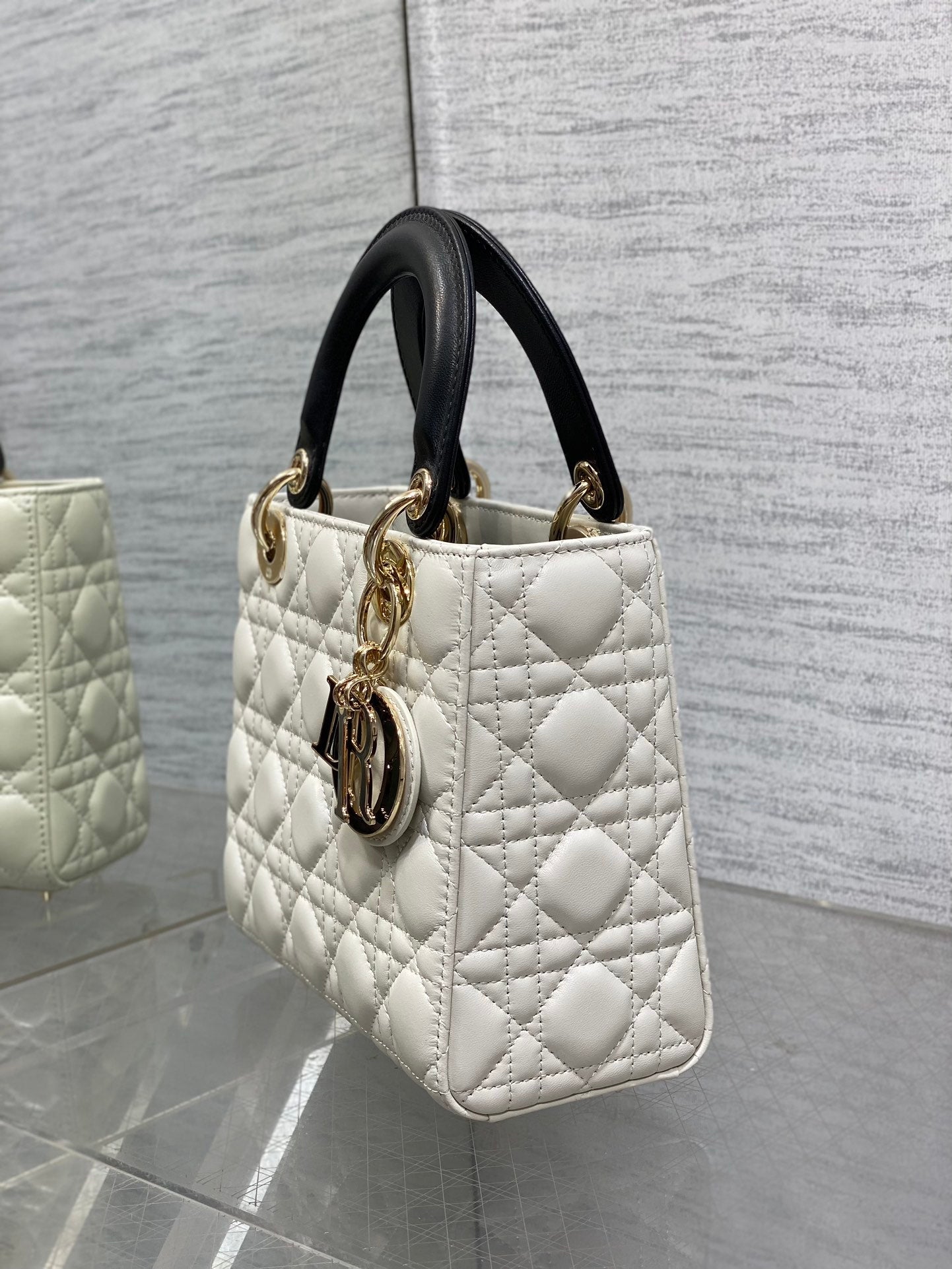 Small Lady Dior My ABCDior Bag M0538 White Black Cannage Lambskin - Default Title - View 7