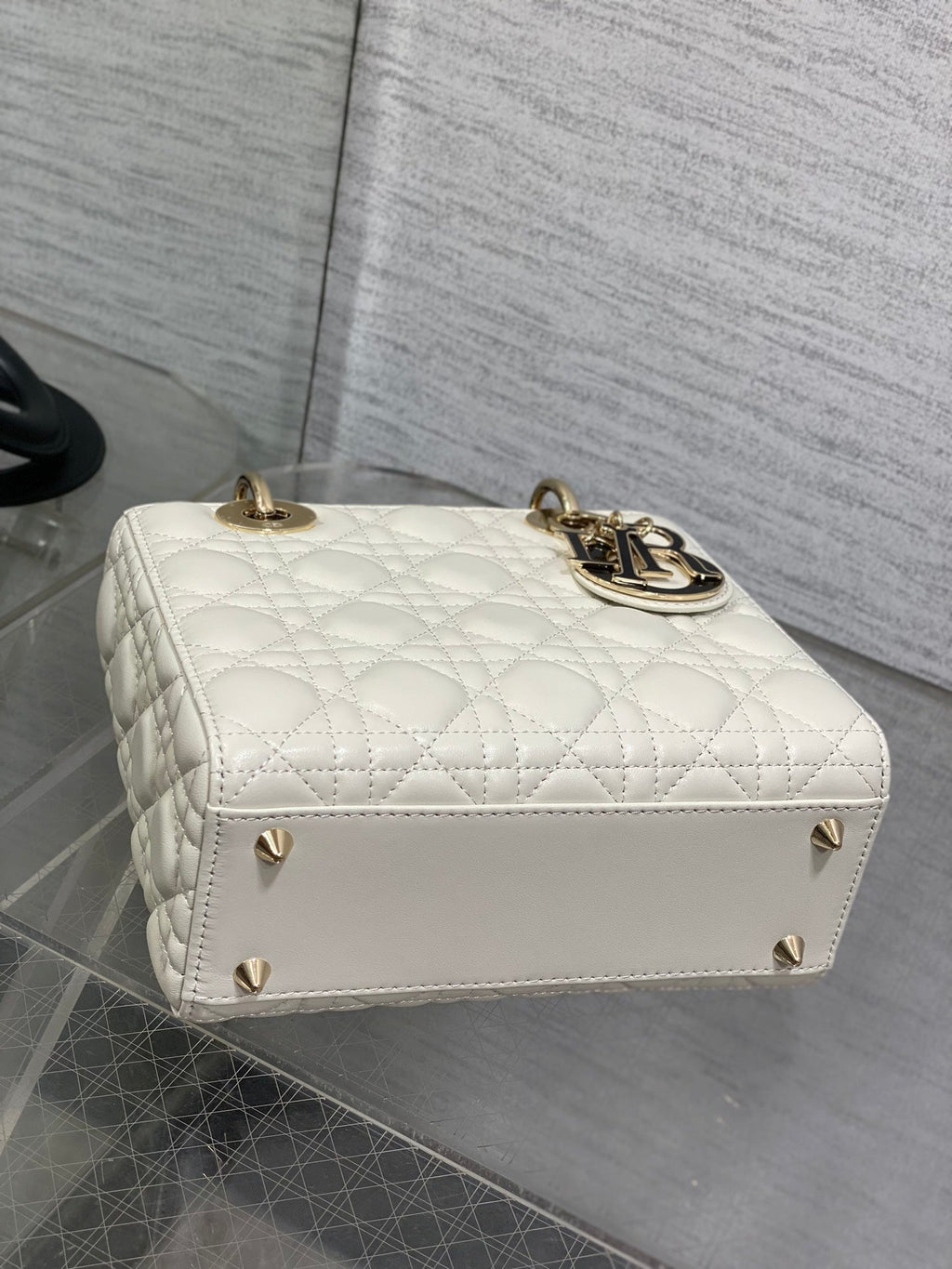 Small Lady Dior My ABCDior Bag M0538 White Black Cannage Lambskin - Default Title - View 8
