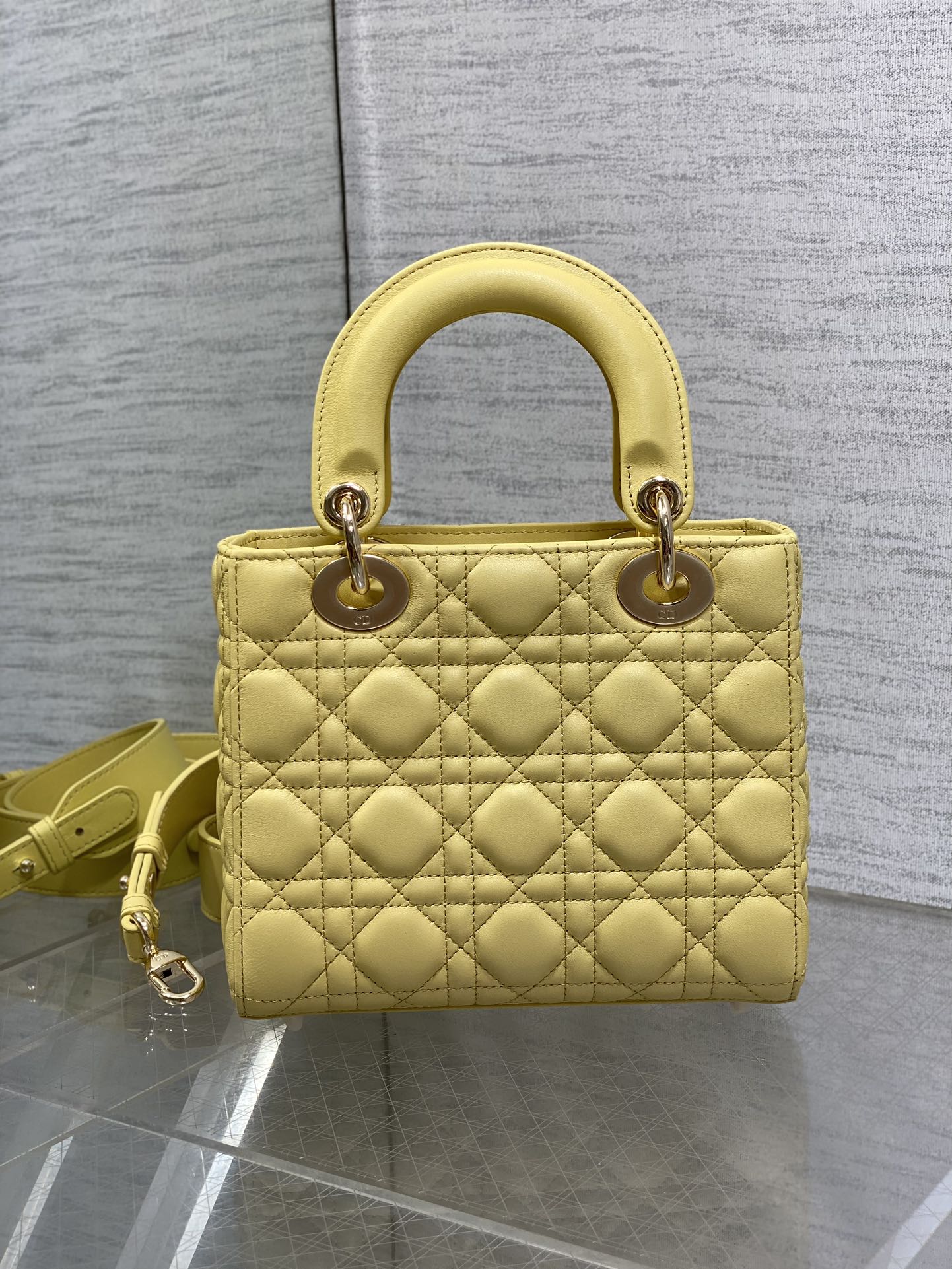 Small Lady Dior My ABCDior Bag M0538 Yellow Cannage Lambskin - Default Title - View 5