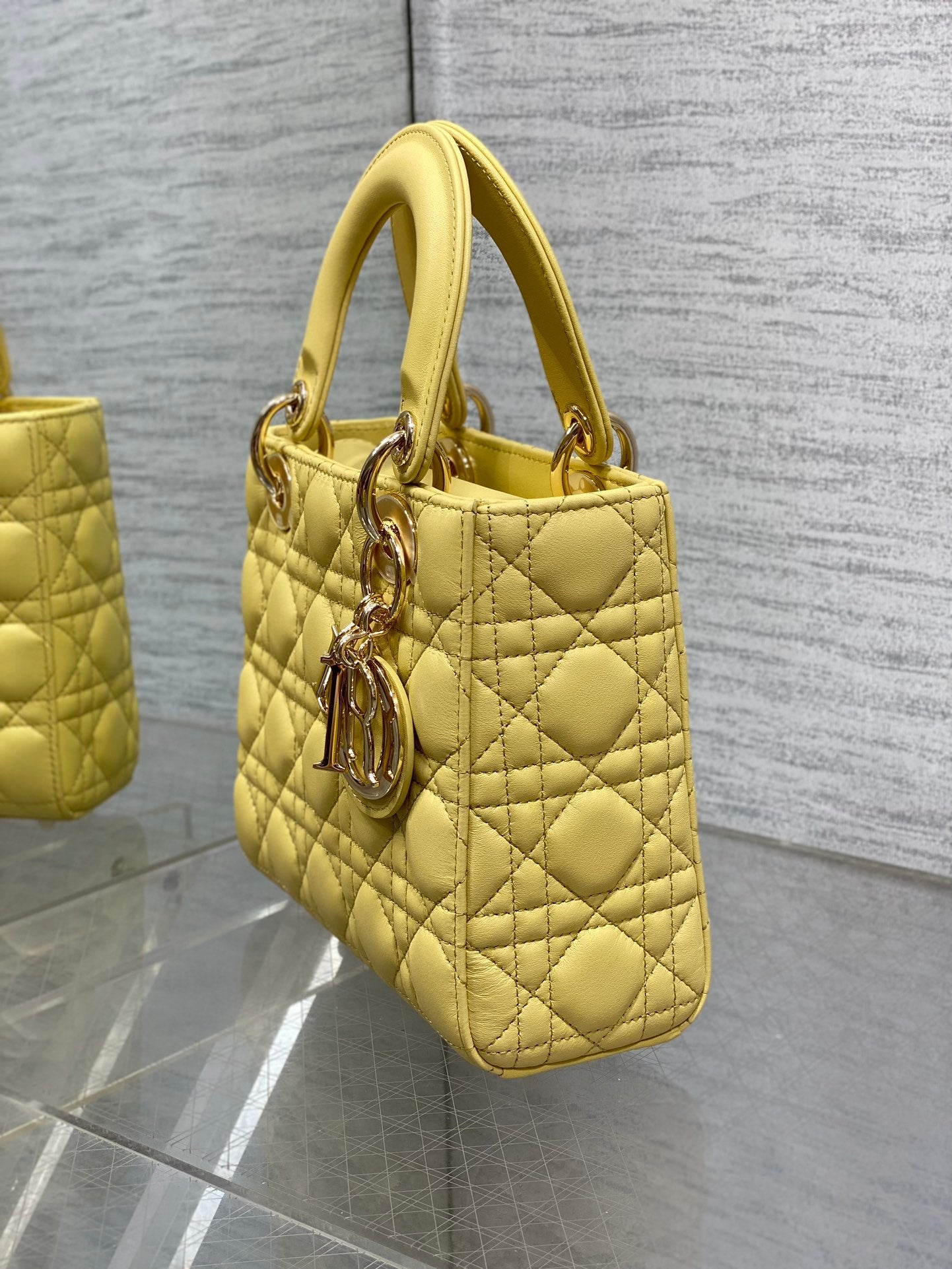 Small Lady Dior My ABCDior Bag M0538 Yellow Cannage Lambskin - Default Title - View 6