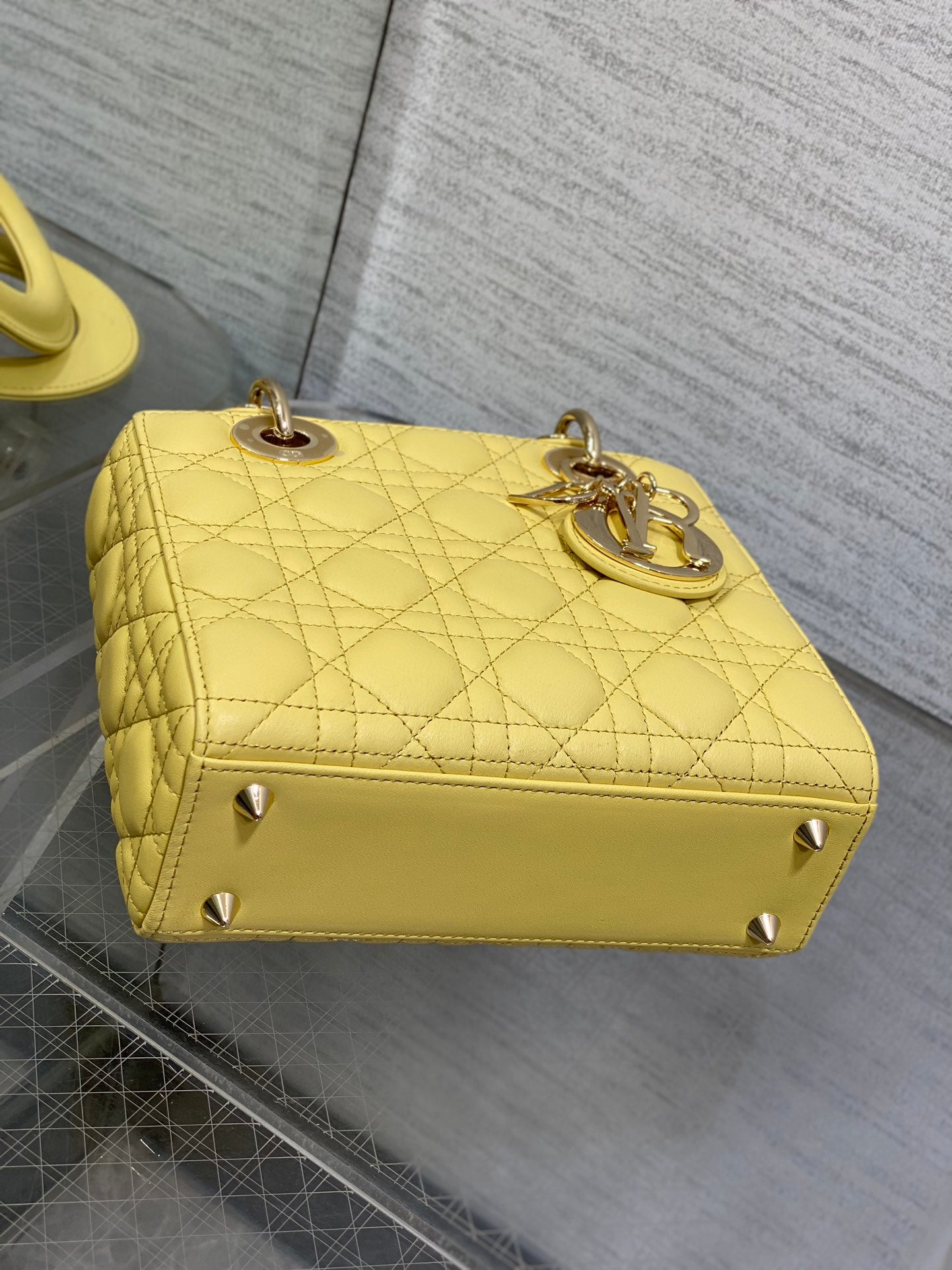 Small Lady Dior My ABCDior Bag M0538 Yellow Cannage Lambskin - Default Title - View 7