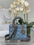 Small Lady Dior My ABCDior Bag M0538 Blue Gray Cannage Lambskin - Default Title - View 1